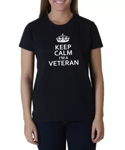 Womens Keep Calm I'm A Veteran Shirt Veterans Day Grandma Gift US Army Patriotic - Picture 1 of 8