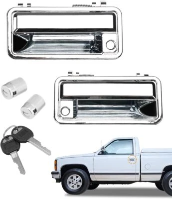 Chrome Exterior Door Handle Front w/Lock Cylinders For 88-01 Chevy GMC C/K 1500 - Image 1 of 4
