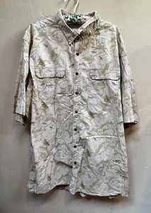 Cabela's Mens 3XL Vented Back Bass Fish Print Short Sleeve Button Down Shirt Tan - Picture 1 of 9