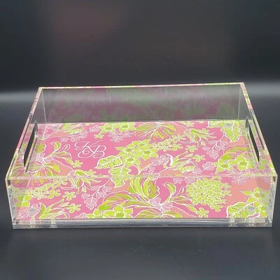 Lilly Pulitzer Acrylic Lucite Serving Tray Green and Pink - Image 1 of 4