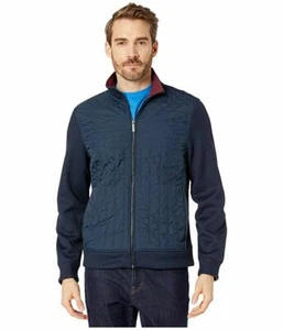 New Mens Perry Ellis Principles Bonded Quilted Full Zip Jacket Dark Sapphire - Picture 1 of 3