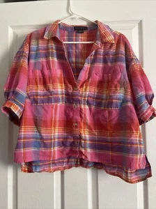 Sanctuary Cropped Button Down Bluse Hemd 1X Mehrfarbig Kariert 100% Baumwolle - Bild 1 von 12