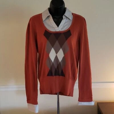 Suéter East 5th para mujer Argyle look en capas a rayas suéter naranja talla pequeña Foto 1 de 4