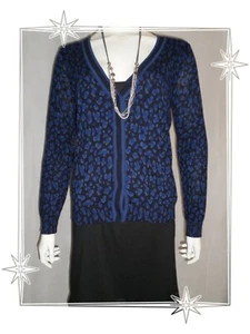 @ - Gilet Cardigan Bleu Noir Léopard Maille Tricotée Fine 123 Taille M - Imagen 1 de 6