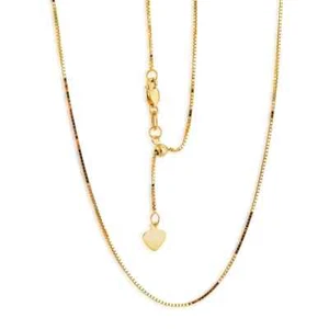 Solid Adjustable Classic Venetian Box Chain Necklace Real 10K Yellow Gold - Picture 1 of 3