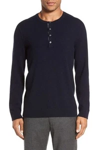 M163 NUEVO CON ETIQUETAS VINCE HENLEY 100% CACHEMIRA HOMBRE SUÉTER TALLA S en AZUL MARINO $335 - Imagen 1 de 4
