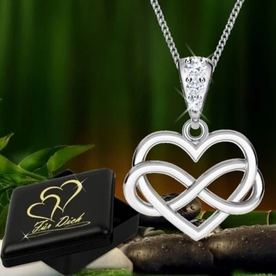 Unendlichkeit Herz Halskette Anhänger Zirkonia Kristalle 925 Silber Damen Kette - Bild 1 von 3