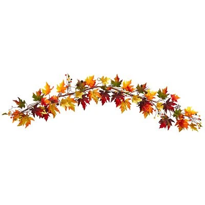 Nearly Natural 6ft. Autumn Maple Leaf and Berry Fall Garland - Image 1 of 4