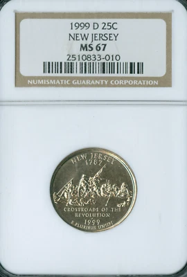 1999 D NEW JERESEY STATE QUARTER NGC MS67 . - Image 1 of 2