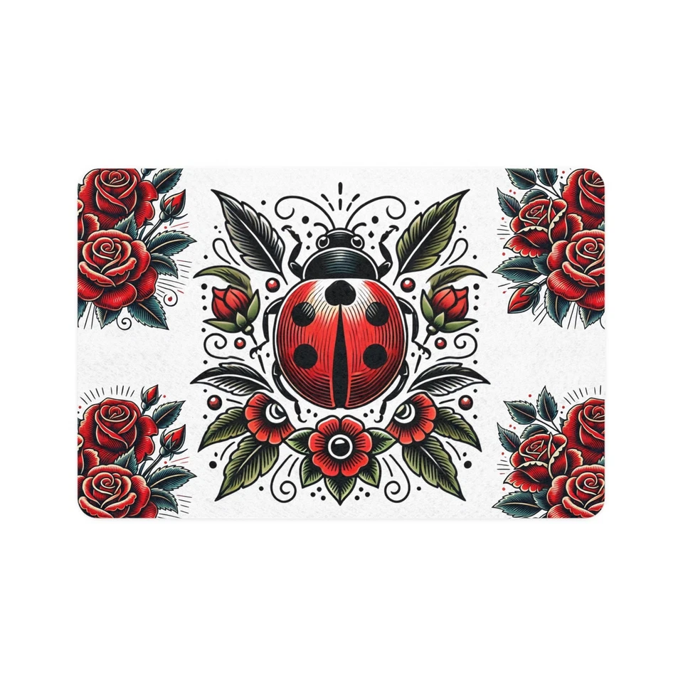 Коврик для корма для домашних животных божья коровка розовый дизайн для любителей кошек собак подарок нескользящий водонепроницаемый коврик-плацебо - Изображение 1 из 1