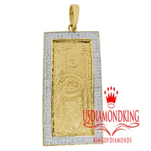 10k Yellow Gold 1/2ct Genuine Natural Diamond American Dollar Bill Pendant Charm - Picture 1 of 5