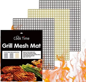 BBQ Grill Mesh Mat Set of 3 Non-Stick Barbecue Sheet Liners Teflon Grilling Mats - Picture 1 of 5
