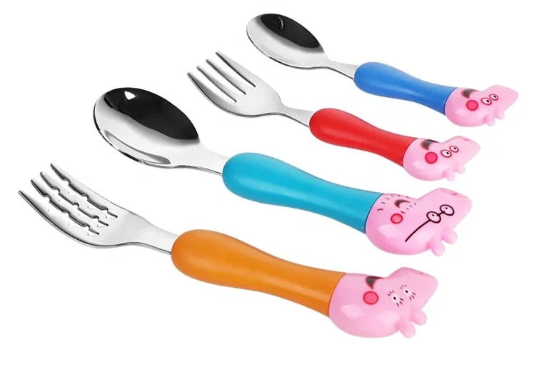 Juego de cubiertos creativos portátiles lindos con mango de animal de dibujos animados para niños de primaria de 4 piezas Foto 1 de 4