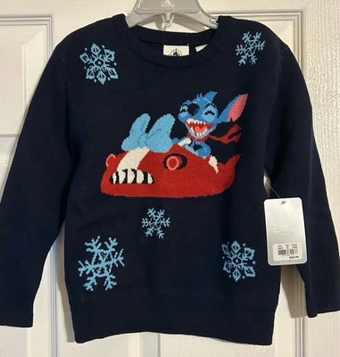 Disney Lilo & Stitch Navidad Suéter Azul Gráfico Niños Jóvenes Talla 5/6 Foto 1 de 2