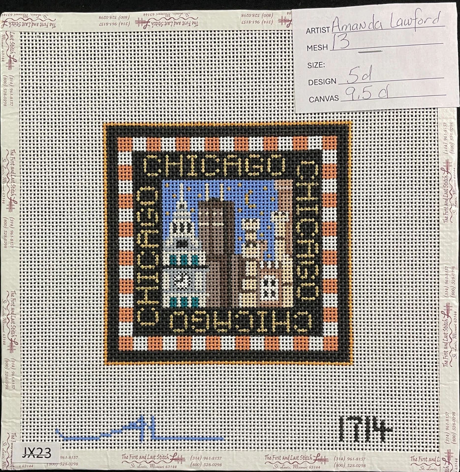 HP Needlepoint 13ct AMANDA LAWFORD "Chicago" Skyline Travel Square-JX23 - Image 1 of 1