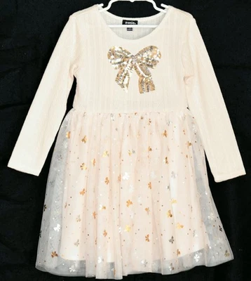 VESTIDO DE FIESTA ZUNIE NIÑA TALLA 6 INVIERNO BLANCO CON CORPIÑO DE PUNTO L/S Y FALDA LAMINADA Foto 1 de 3