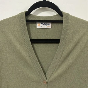 Vintage 80er Pulligan Spanien Wollmischung V-Ausschnitt Strickjacke Pullover Gr. 4 olivgrün - Bild 1 von 9