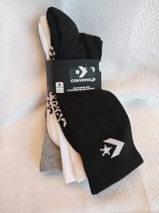 Converse Men's 3 Pairs Half Cushion Crew Socks Black White Gray - Picture 1 of 7