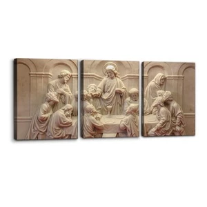 3 Pieces Canvas Wall Art Picture The Last Supper Sculpture Style Paintings on... - Picture 1 of 7