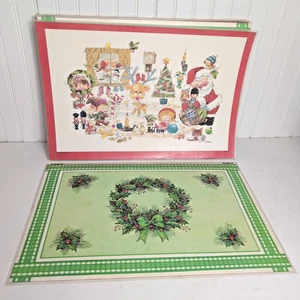 (5) VTG Giordano 1980 Christmas Holiday Reversible Vinyl Placemats Grandma Core - Picture 1 of 14