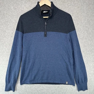 Suéter TNF The North Face Para Hombres Azul Bloque de Color 1/4 Cremallera Mezcla de Lana Talla Mediana Foto 1 de 4