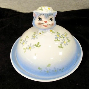 VINTAGE 6" X 5" LEFTON MISS PRISS BLUE KITTY COVERED HAND PAINTED CE (EZS003721) - Picture 1 of 12