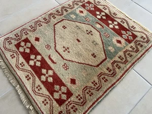 2x2 Fuß Vintage Türkischer Teppich - Handgeknüpft Beige Wolle Gedeckte Teppiche - Kleine Fußmatte - Bild 1 von 8