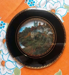 Vintage 1950s Convex Glass Black and Gold Picture Frame with Foil Picture 21cm - Picture 1 of 5