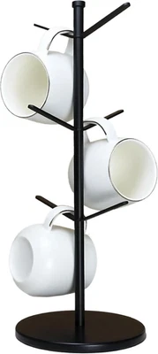 Árbol Taza Metal Mejorado con Base de Bambú, Organizador de 6 Ganchos, Negro Foto 1 de 4