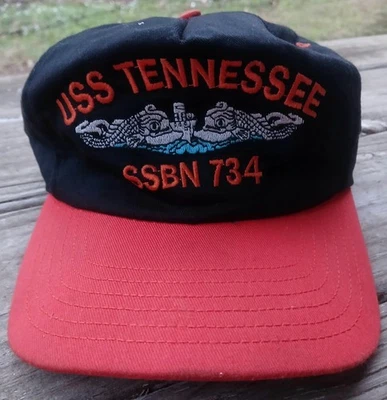 Винтажный USS Tennessee SSBN 734TruckersHatCapOrangeBlackEmbroideredGreenAadcoAdjSnap. - Изображение 1 из 4