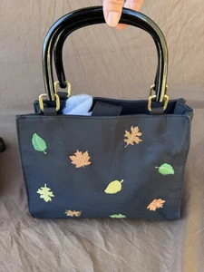 Vtg Y2K Madison Studio Black Handbag Bag Purse Fall Autumn Embroidery Leaves - Picture 1 of 7