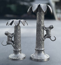 Bombay Company Set Of 2 Cast Iron Metal Palm Tree Candle Holders With Monkeys