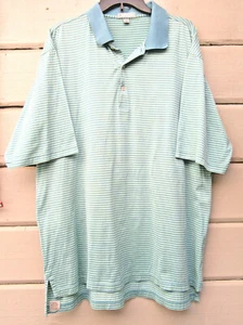 Polo Peter Millar XL para hombre verde azulado 100 % algodón tejido suave Dobby a rayas - Imagen 1 de 9