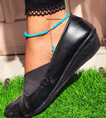 Turquoise Beads Anklet Faceted Blue Beaded Jewelry Gift for Her - Image 1 of 4