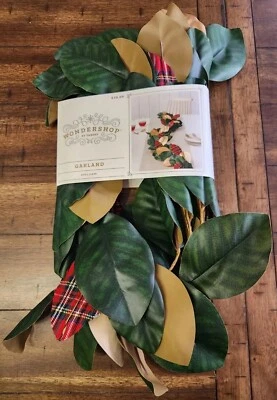 Garland Gold Plaid Wondershop Christmas Foliage Artificial Faux Magnolia 6ft NEW - Image 1 of 4