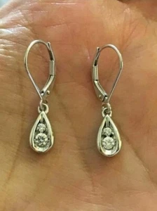 2Ct Round Cut Moissanite Diamond Drop and Dangle Earrings 14K White Gold Plated - Picture 1 of 4