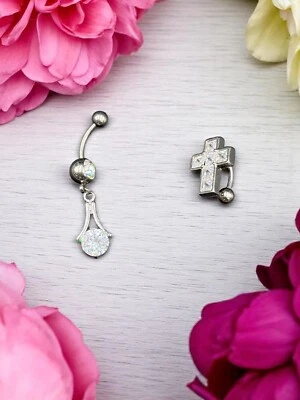 Due Piercing da Ombelico in Acciaio chirurgico Veri Zirconi Banana mm. 1,6x10 - Immagine 1 di 3