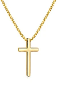 Fiusem Gold Plated Cross Necklace for Men 14k Gold Plated Mens Cross Necklace... - Picture 1 of 9