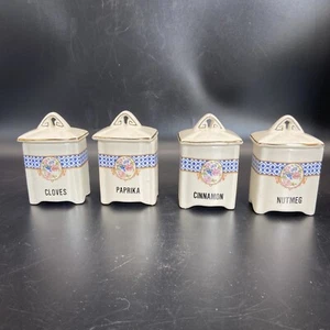 vintage set of 4 buffalo pottery spice canisters ceramic jars wit lids - Picture 1 of 10