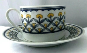 Hilton Fine Porcelain Cup and Saucer-White with Blue leaves and Yellow Flowers - Picture 1 of 3