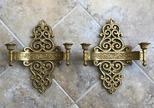 Pair Vintage Soroco Gold 2 Arm Wall Sconce Candle Holders 1969 Hollywood Regency - Picture 1 of 16