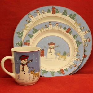 Canterbury Potteries Familienurlaub 3 Stck. Abendessen & Salatteller und Becher Schneemann - Bild 1 von 4