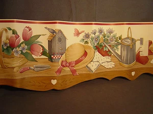 SCULPTURED BORDERS BY WARNER 1 PKG 5 YDS X 8 1/2" GARDEN BASKETS & TULIPS - Picture 1 of 3