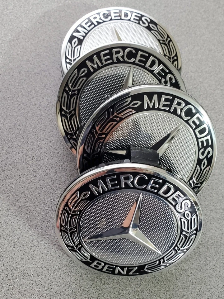 Conjunto de 4 calotas de aro central de roda 75 mm para Mercedes-Benz AMG coroa preta - Imagem 1 de 4