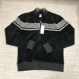 Sergio Tacchini Jacket Mens Small Velour Grey Stripe Track Jacket Diamarindo - Picture 1 of 11