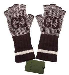 NEW GUCCI JUMBO GG 100% CASHMERE PURPLE IVORY CUT OFF GLOVES MITTENS SMALL - Picture 1 of 5