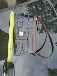 LEATHER Dooney & Bourke Wristlet Wallet Slim, Fits My IPhone, Blue w/Brass Logo - Picture 1 of 4
