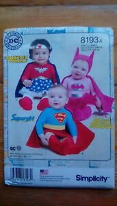 Simplicity 8193A XXS-L Baby Costume Wonder Woman Supergirl Batgirl DC Comics