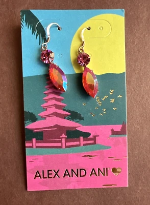 Pendientes colgantes Alex And Ani Summer Days tono dorado AB cristal naranja nuevos con etiquetas 1 1/2" Foto 1 de 4