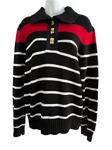 LRL Lauren Ralph Lauren Sweater Womens Size XL Black Stripe 100% Cotton Pullover - Picture 1 of 10